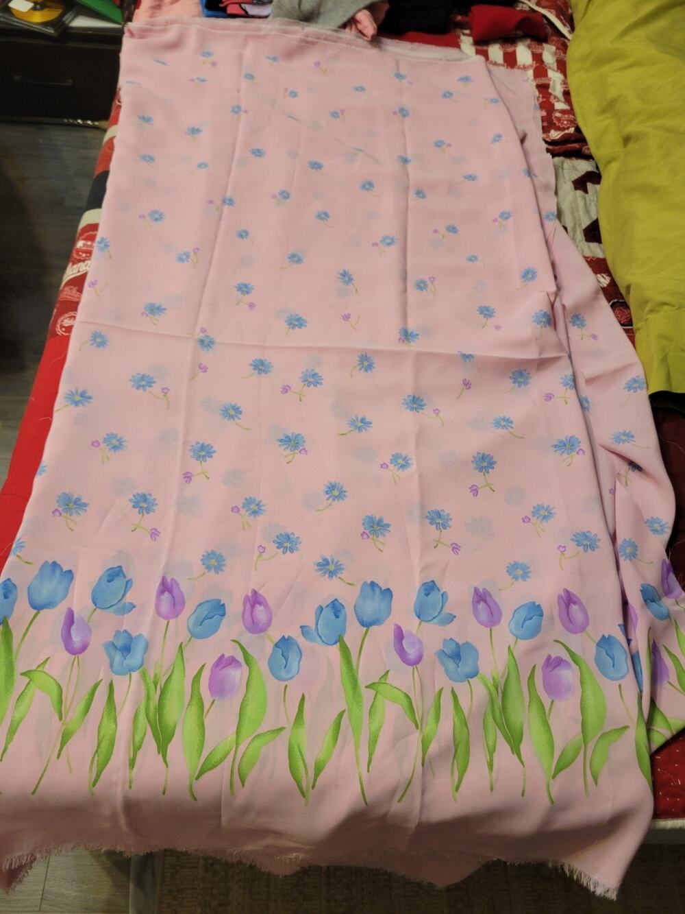 Vintage Pink Floral Fabric New Old Stock 100 "